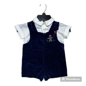 Vntg Ruth of Carolina Navy Blue & White Embroidered Outfit Baby Boy 12 Months